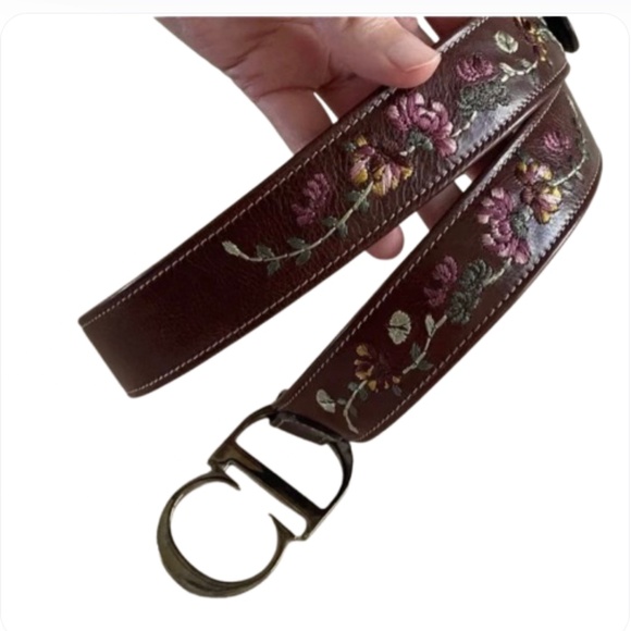 Dior leather Romantic flowers embroidered CD leather butterfly embellished belt - Picture 1 of 16